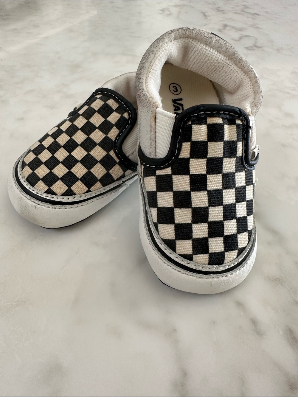 Vans Infant Classic Slip-On Checkerboard Sneakers - Black/White. Size 3